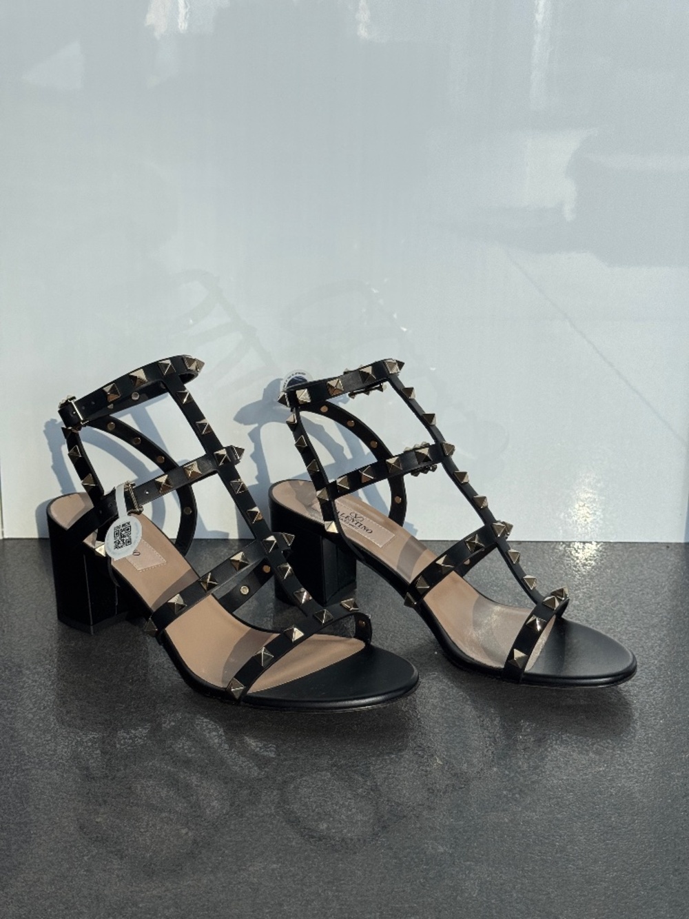 Valentino Rockstud Sandal, Black/Gold